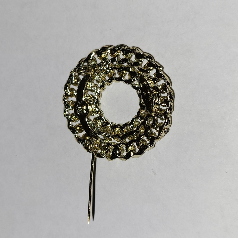 Vintage LIDZ Bros NY Gold-tone Rope Chain Circle Wreath Brooch Scarf Pin Signed - Picture 7 of 7